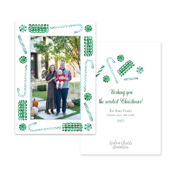 Candy Cane Lane Green Border Vertical | Holiday Photo Card