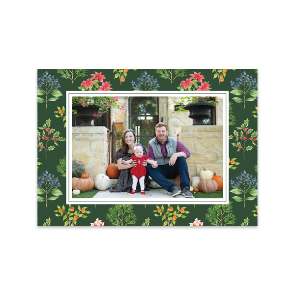 Holiday Botanical Green Pattern Horizontal | Holiday Photo Card