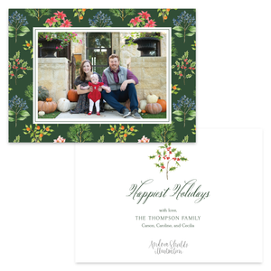 Holiday Botanical Green Pattern Horizontal | Holiday Photo Card