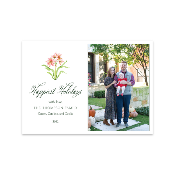 Holiday Botanical Amaryllis Horizontal | Holiday Photo Card