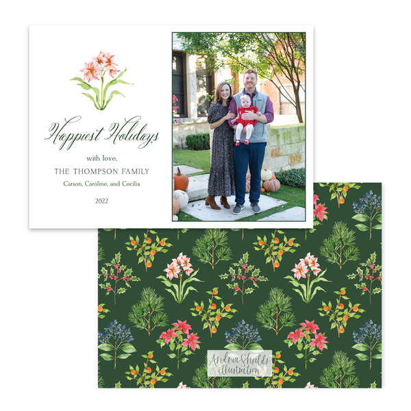 Holiday Botanical Amaryllis Horizontal | Holiday Photo Card