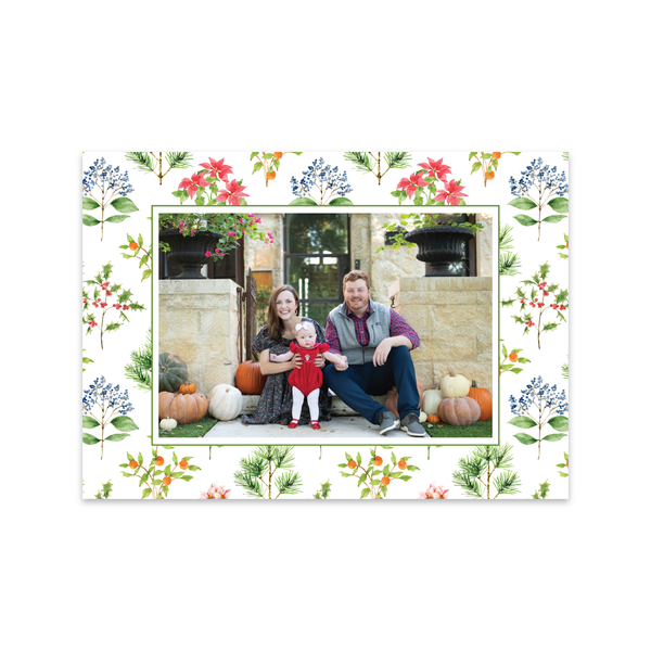 Holiday Botanical White Pattern Horizontal | Holiday Photo Card