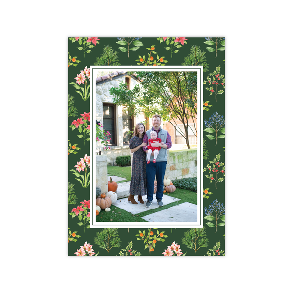 Holiday Botanical Green Pattern Vertical | Holiday Photo Card