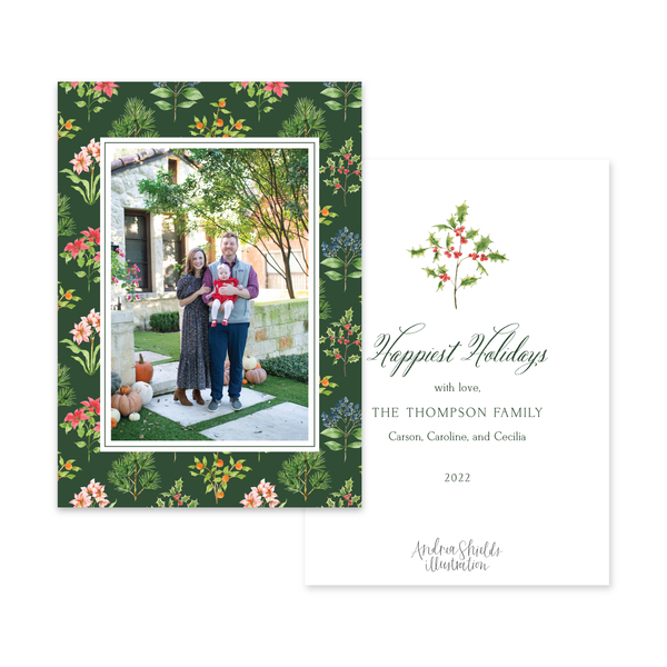 Holiday Botanical Green Pattern Vertical | Holiday Photo Card