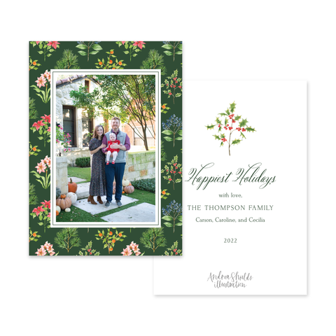 Holiday Botanical Green Pattern Vertical | Holiday Photo Card