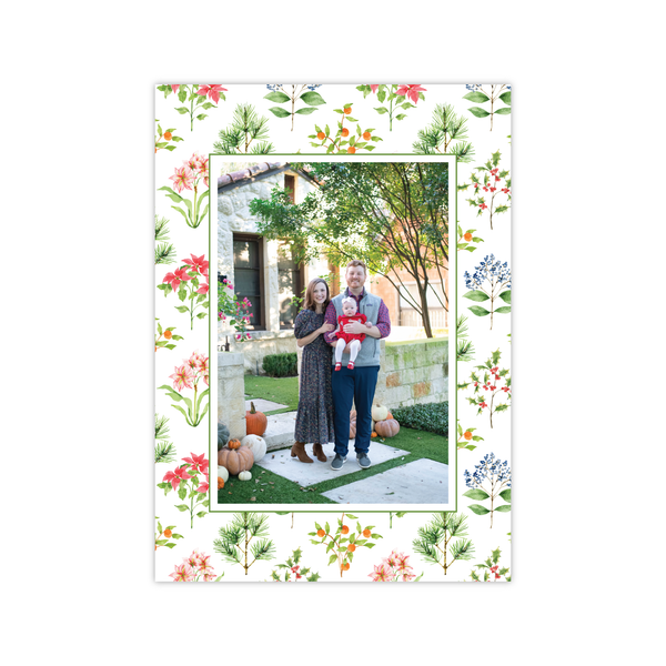 Holiday Botanical White Pattern Vertical | Holiday Photo Card