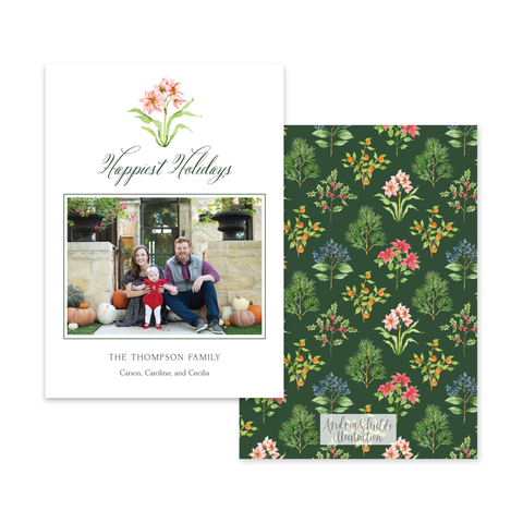 Holiday Botanical Amaryllis Vertical | Holiday Photo Card