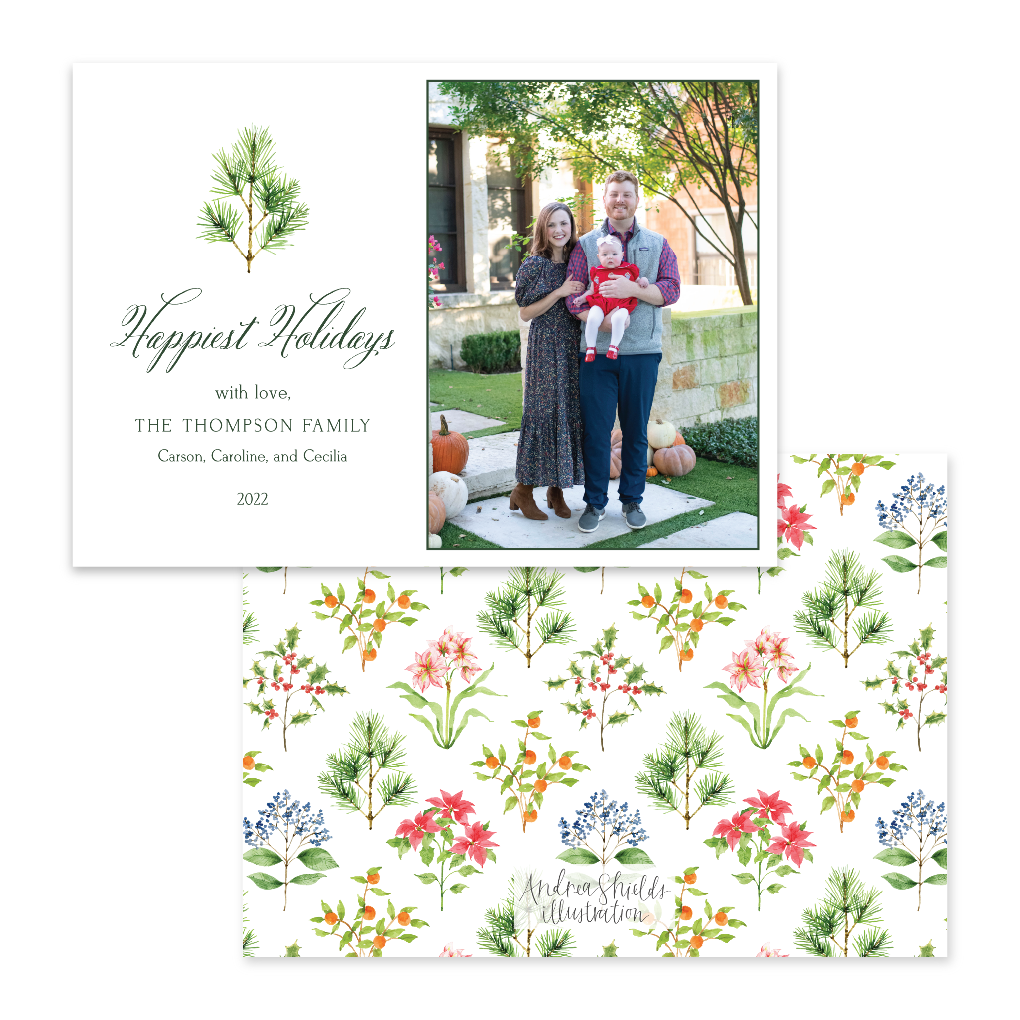 Holiday Botanical Pine Horizontal | Holiday Photo Card
