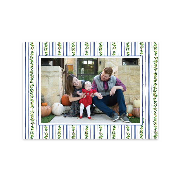 Leafy Green Holidays Stripe Horizontal | Holiday Photo Card