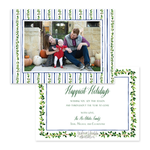 Leafy Green Holidays Stripe Horizontal | Holiday Photo Card