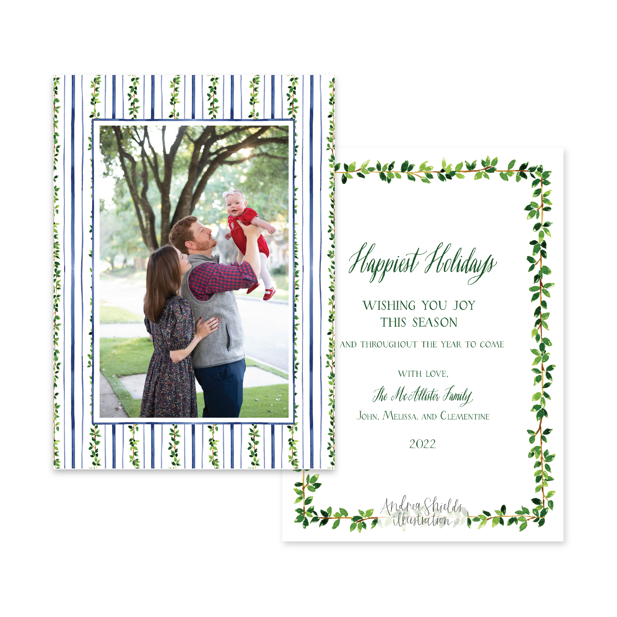 Leafy Green Holidays Stripe Vertical | Holiday Photo Card