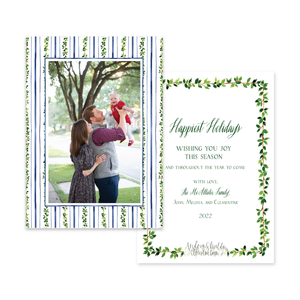 Leafy Green Holidays Stripe Vertical | Holiday Photo Card