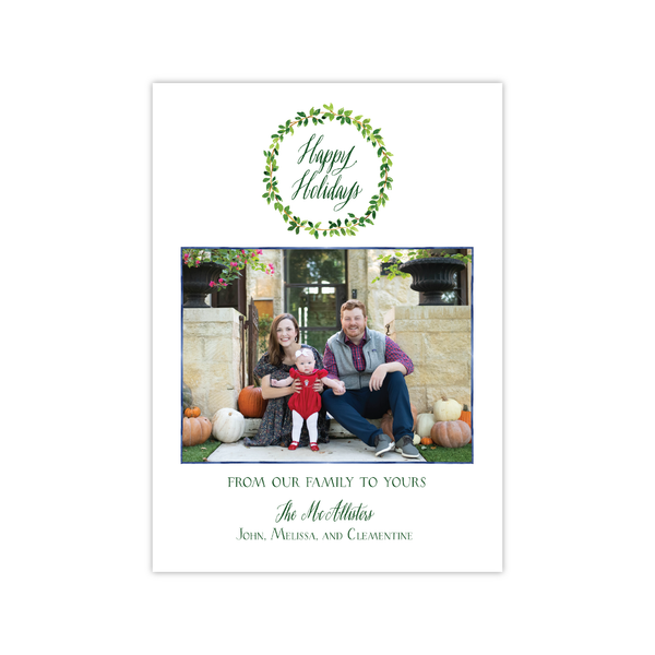 Leafy Green Holidays Wreath Vertical | Holiday Photo Card