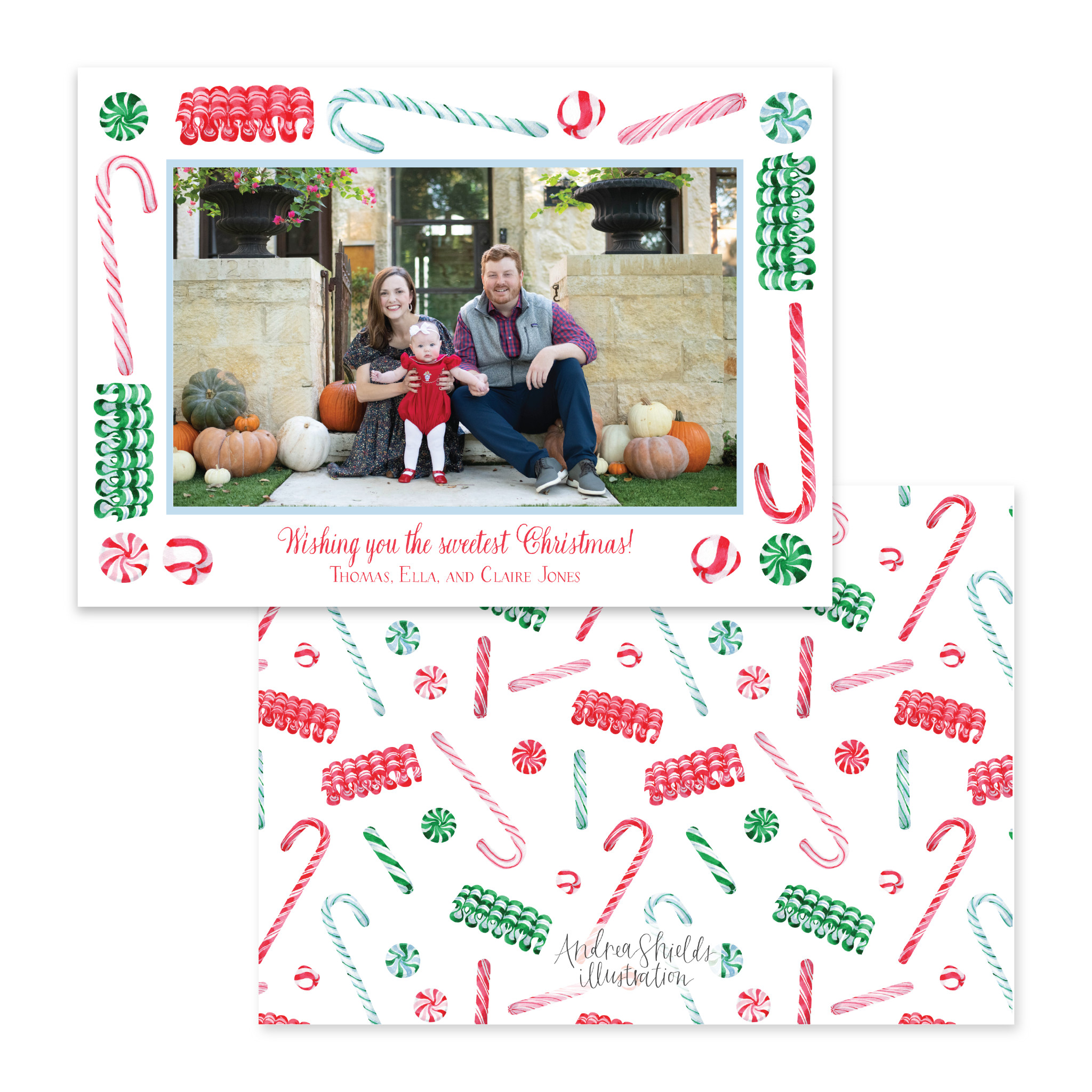 Candy Cane Lane Mixed Border Horizontal | Holiday Photo Card