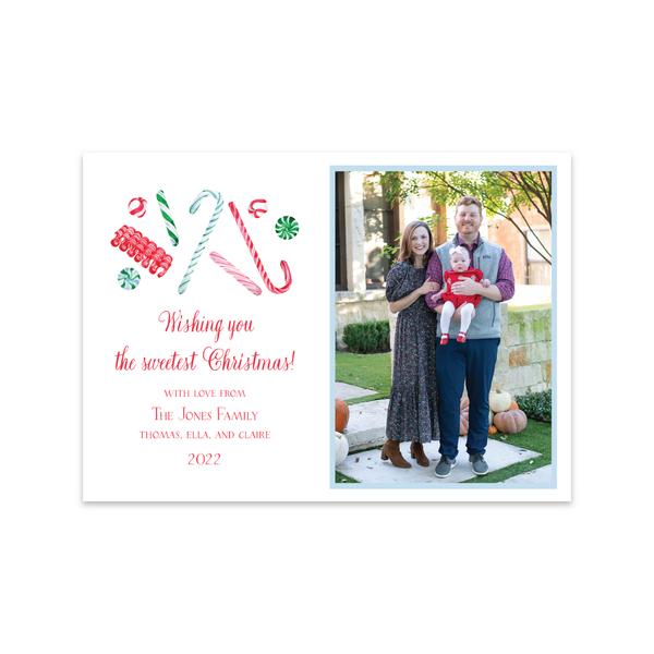 Candy Cane Lane Mixed Pattern Horizontal | Holiday Photo Card