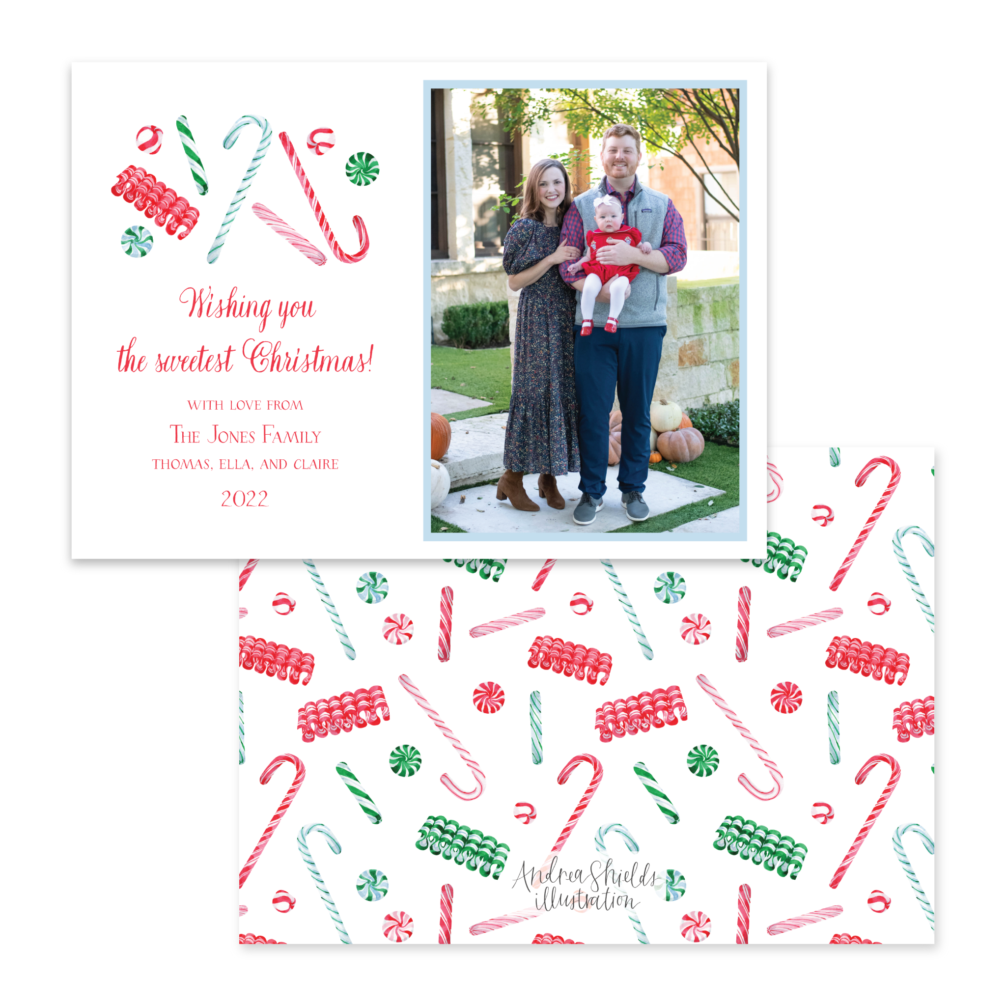 Candy Cane Lane Mixed Pattern Horizontal | Holiday Photo Card