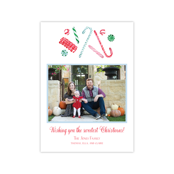 Candy Cane Lane Mixed Pattern Vertical | Holiday Photo Card