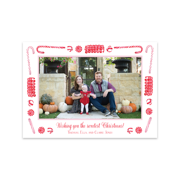 Candy Cane Lane Red Border Horizontal | Holiday Photo Card