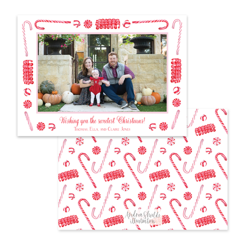 Candy Cane Lane Red Border Horizontal | Holiday Photo Card