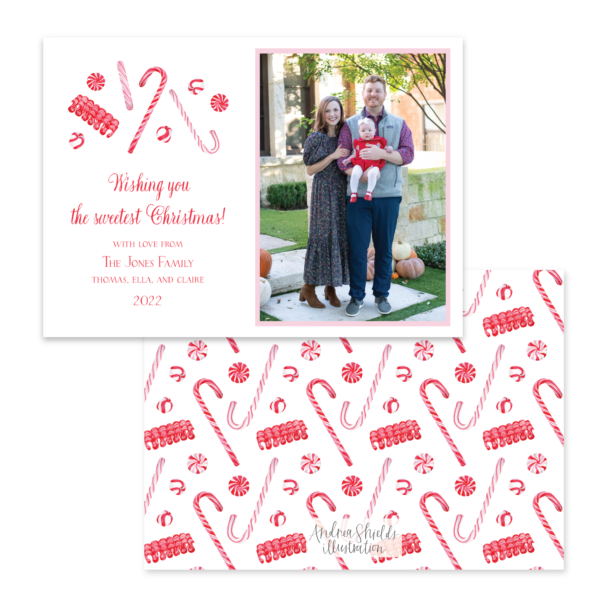 Candy Cane Lane Red Pattern Horizontal | Holiday Photo Card