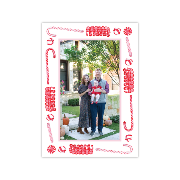 Candy Cane Lane Red Border Vertical | Holiday Photo Card