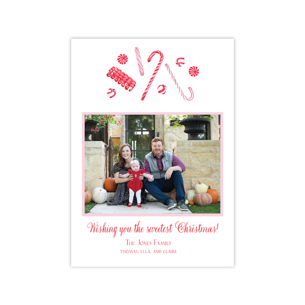 Candy Cane Lane Red Pattern Vertical | Holiday Photo Card