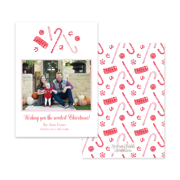 Candy Cane Lane Red Pattern Vertical | Holiday Photo Card