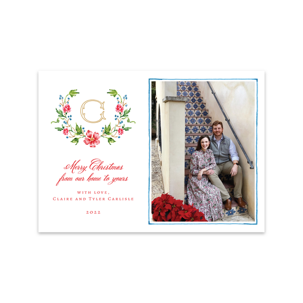 Vintage Floral Crest Horizontal | Holiday Photo Card