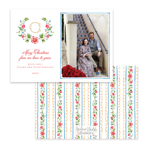 Vintage Floral Crest Horizontal | Holiday Photo Card