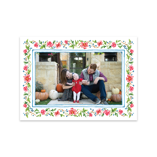 Vintage Floral Border Horizontal | Holiday Photo Card