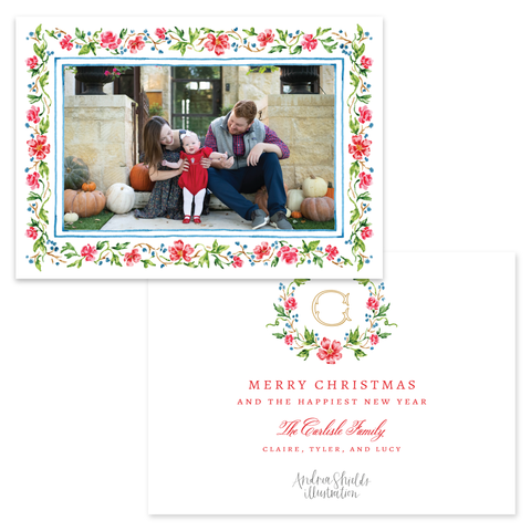 Vintage Floral Border Horizontal | Holiday Photo Card