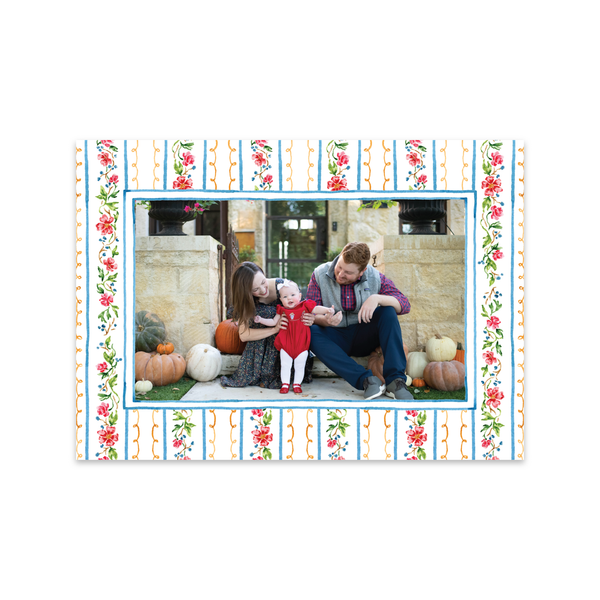 Vintage Floral Stripes Horizontal | Holiday Photo Card