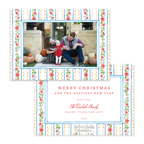 Vintage Floral Stripes Horizontal | Holiday Photo Card