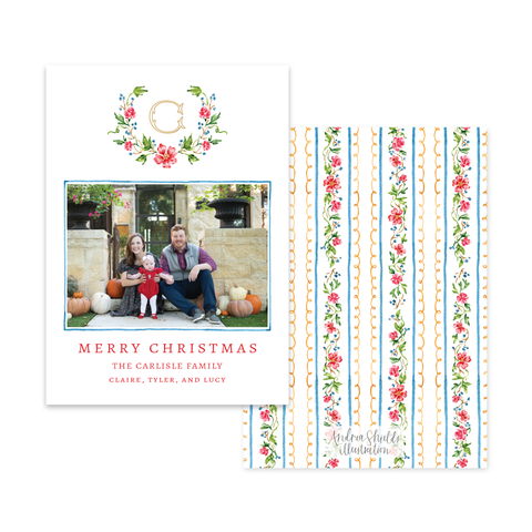 Vintage Floral Crest Vertical | Holiday Photo Card