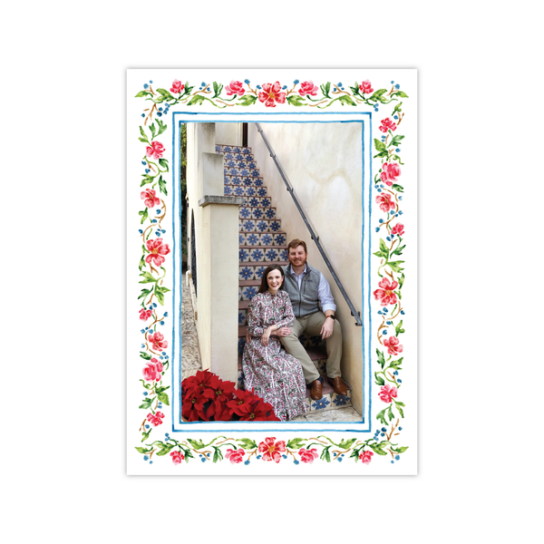 Vintage Floral Border Vertical | Holiday Photo Card