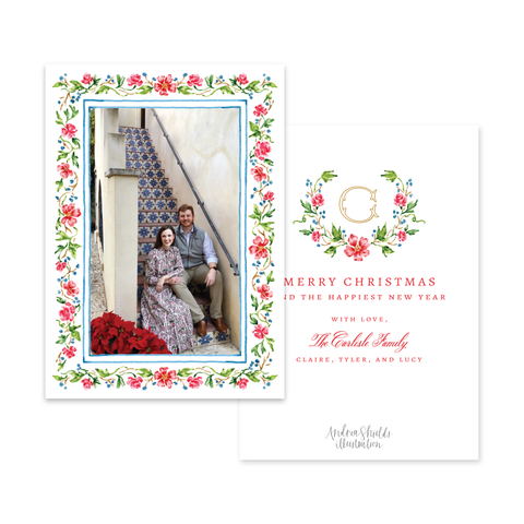 Vintage Floral Border Vertical | Holiday Photo Card