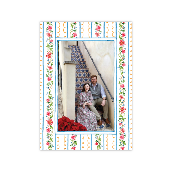 Vintage Floral Stripe Vertical | Holiday Photo Card